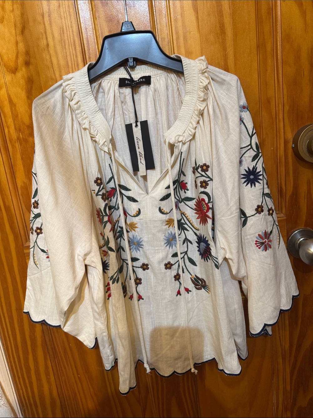 Solitaire Cream Embroidered Peasant Tunic